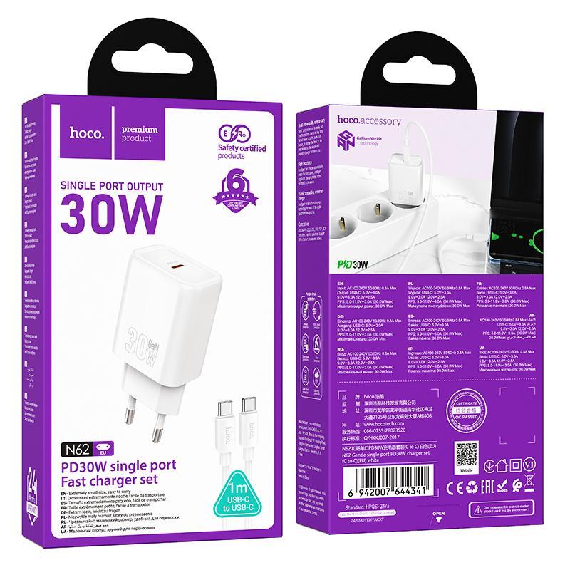 N62 30W USB-C Fast Charger Set with Type-C Cable for Phones, Tablets and Everyday Travel