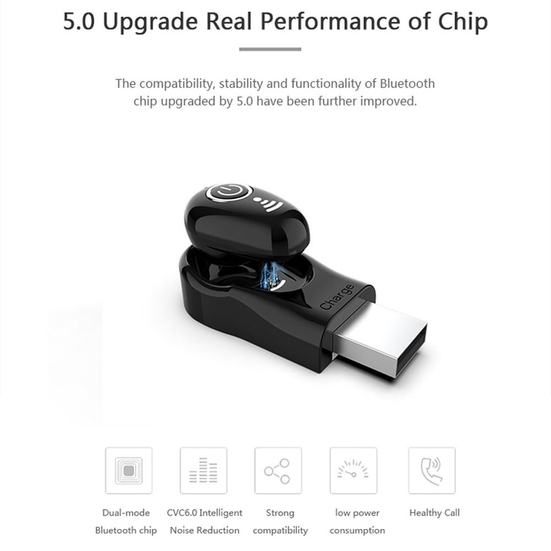 S650 Mini Invisible Bluetooth Earbud with Microphone for Calls, Driving and Sports