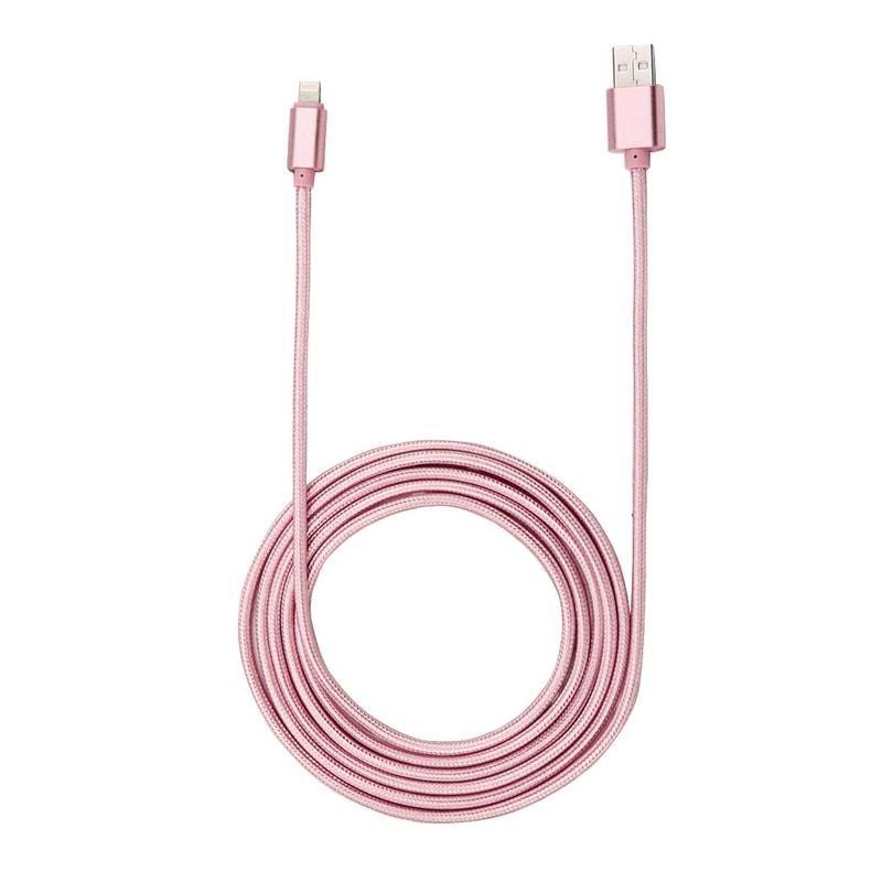2m Braided Lightning To USB Cable For IPhone Fast Charging Data Sync Rose Gold Metal Head 2