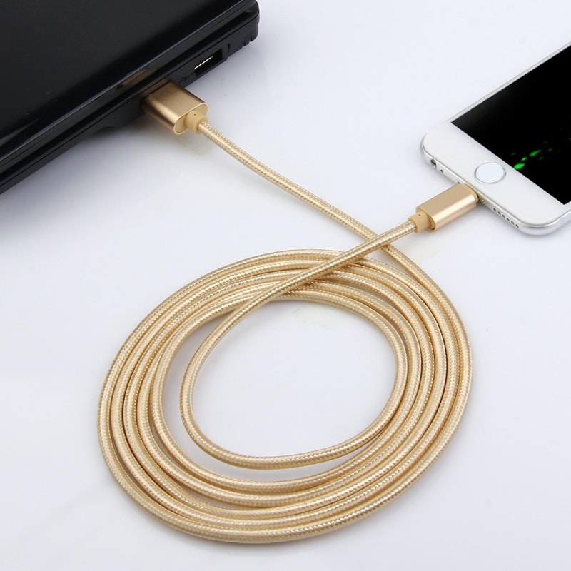 2m Braided Lightning To USB Cable For IPhone Fast Charging Data Sync Rose Gold Metal Head 5