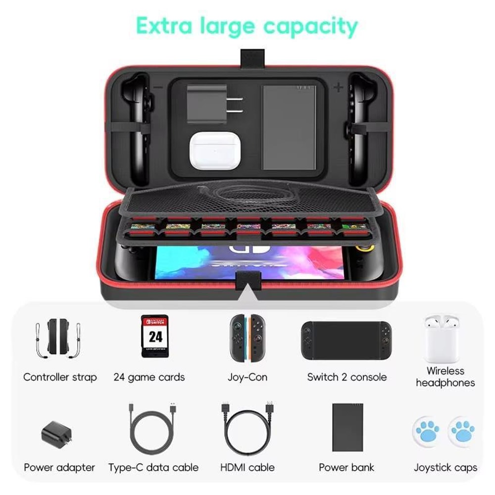 OIVO Nintendo Switch 2 Carrying Case with Stand EVA Travel Case 24 Game Card Slots