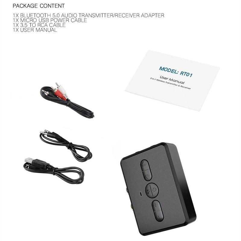 RT01 Bluetooth 5.0 Audio Adapter 2-in-1 Receiver & Transmitter for Car and Home Hands-Free Streaming