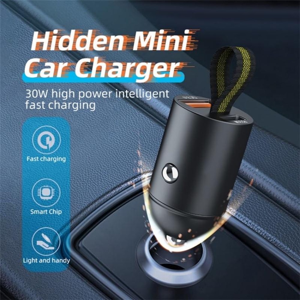 30W Dual USB Car Charger Hidden Socket Fast Charging Adapter QC 3.0 PD