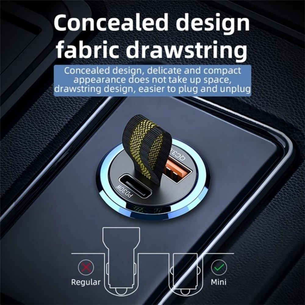 30W Dual USB Car Charger Hidden Socket Fast Charging Adapter QC 3.0 PD