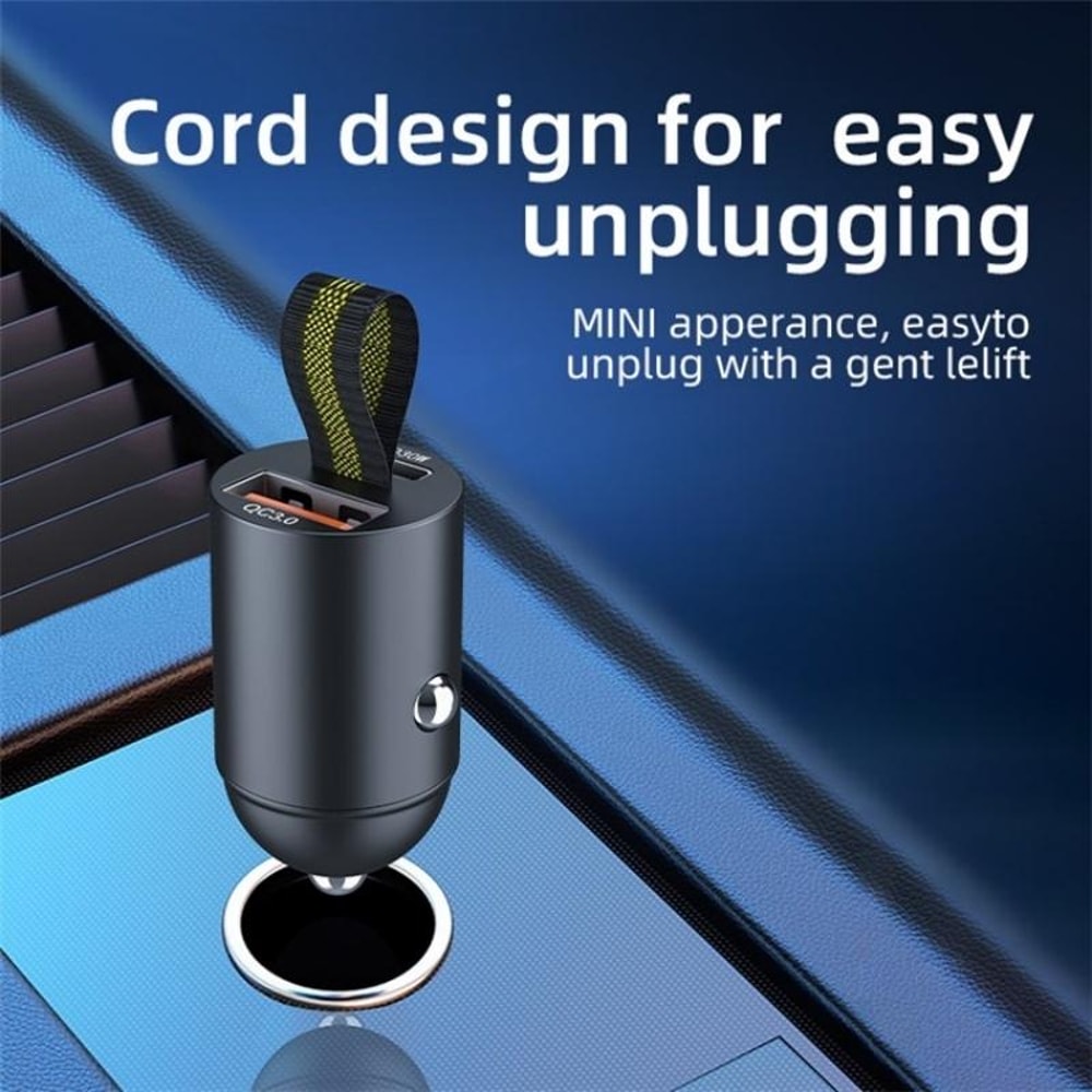 30W Dual USB Car Charger Hidden Socket Fast Charging Adapter QC 3.0 PD