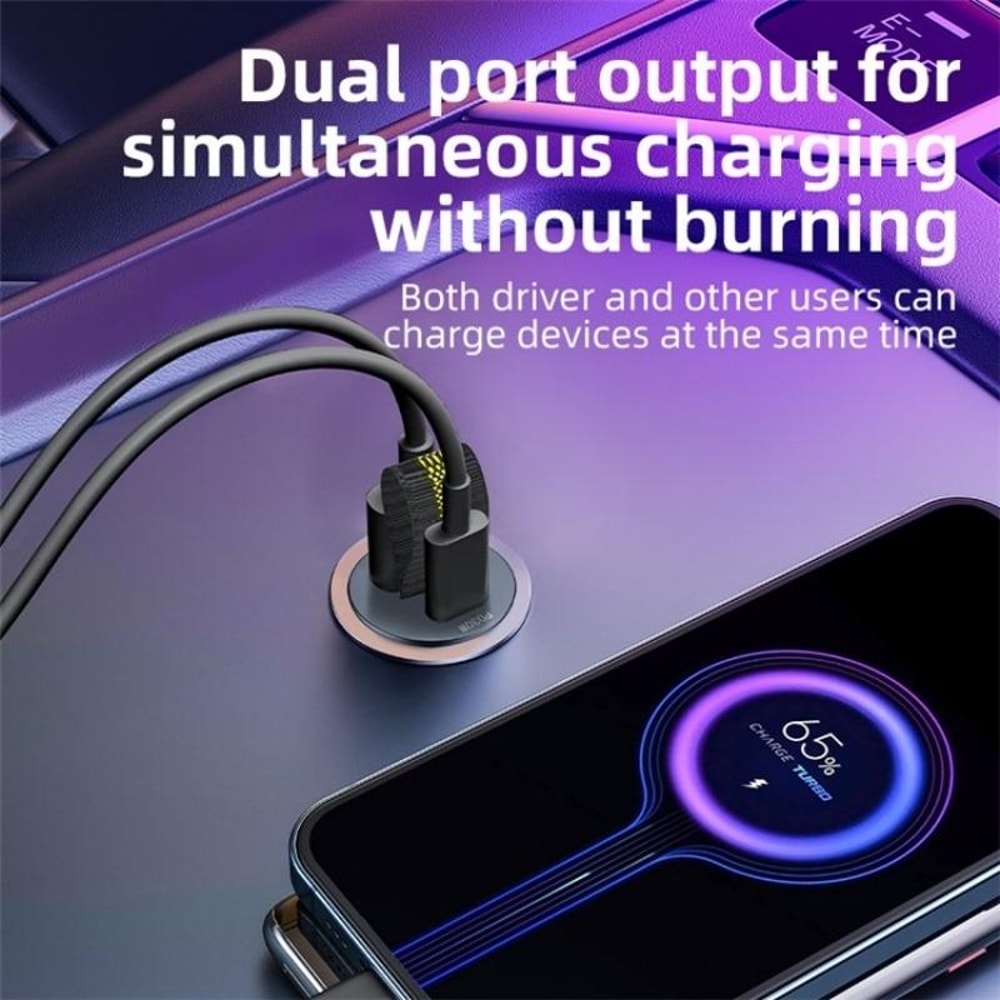 30W Dual USB Car Charger Hidden Socket Fast Charging Adapter QC 3.0 PD