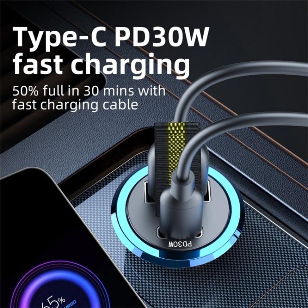 30W Dual USB Car Charger Hidden Socket Fast Charging Adapter QC 3.0 PD