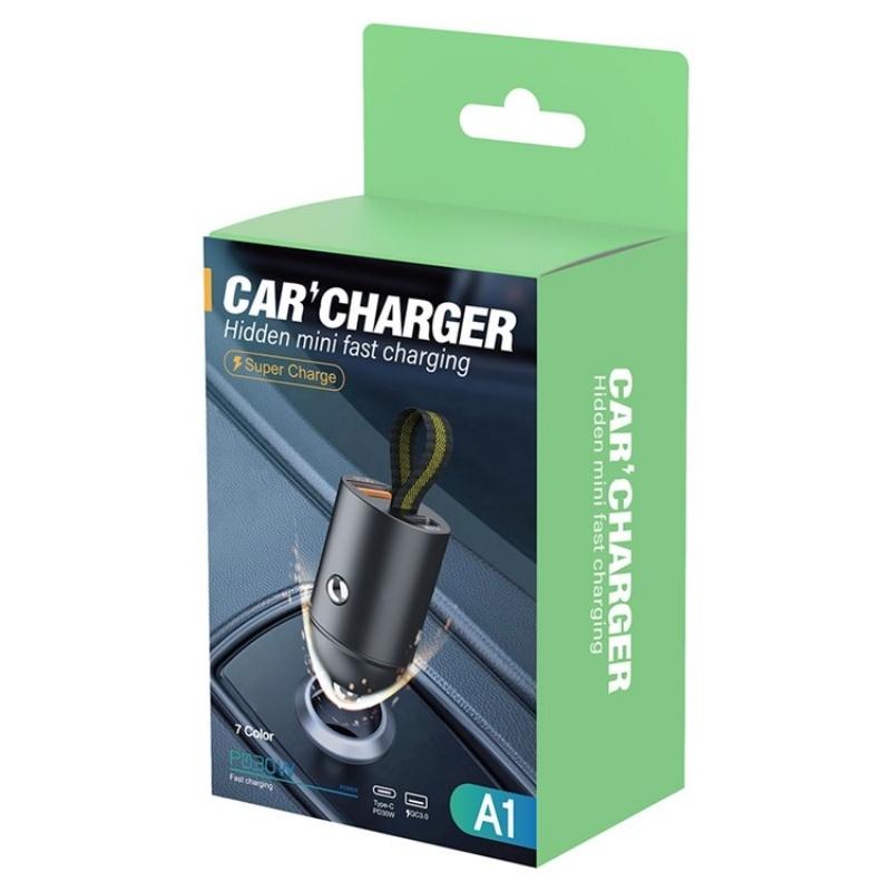 30W Dual USB Car Charger Hidden Socket Fast Charging Adapter QC 3.0 PD