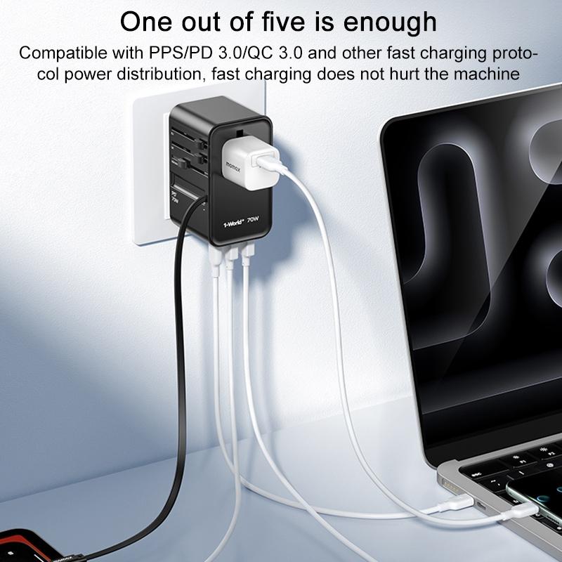 70W GaN Universal Travel Adapter With USBC Cable Global Power Converter 9