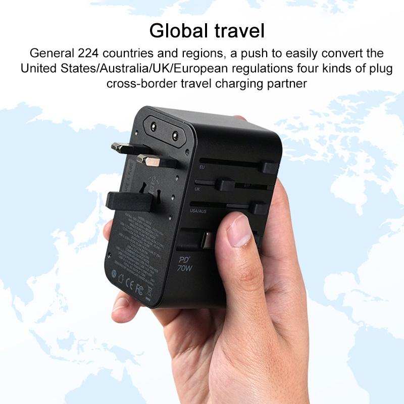 70W GaN Universal Travel Adapter With USBC Cable Global Power Converter 7