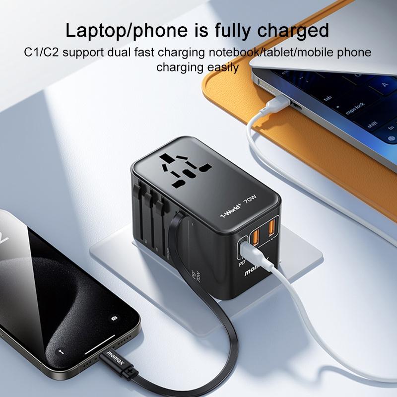 70W GaN Universal Travel Adapter With USBC Cable Global Power Converter 8