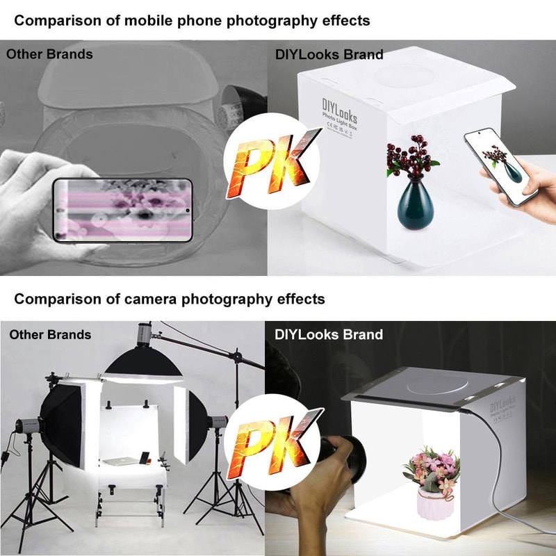 Portable LED Photo Light Box Studio Kit with Backdrops for Product Photography 20cm Foldable Shooting Tent