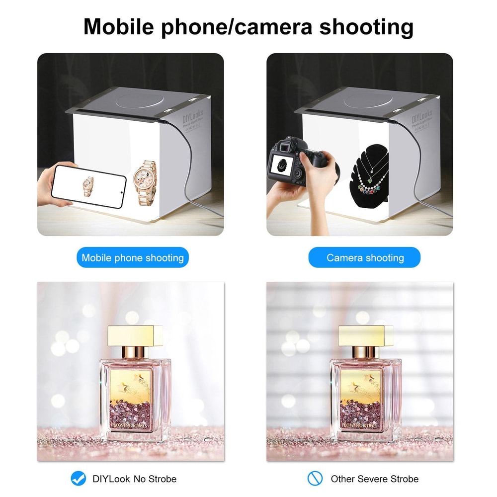 Portable LED Photo Light Box Studio Kit with Backdrops for Product Photography 20cm Foldable Shooting Tent