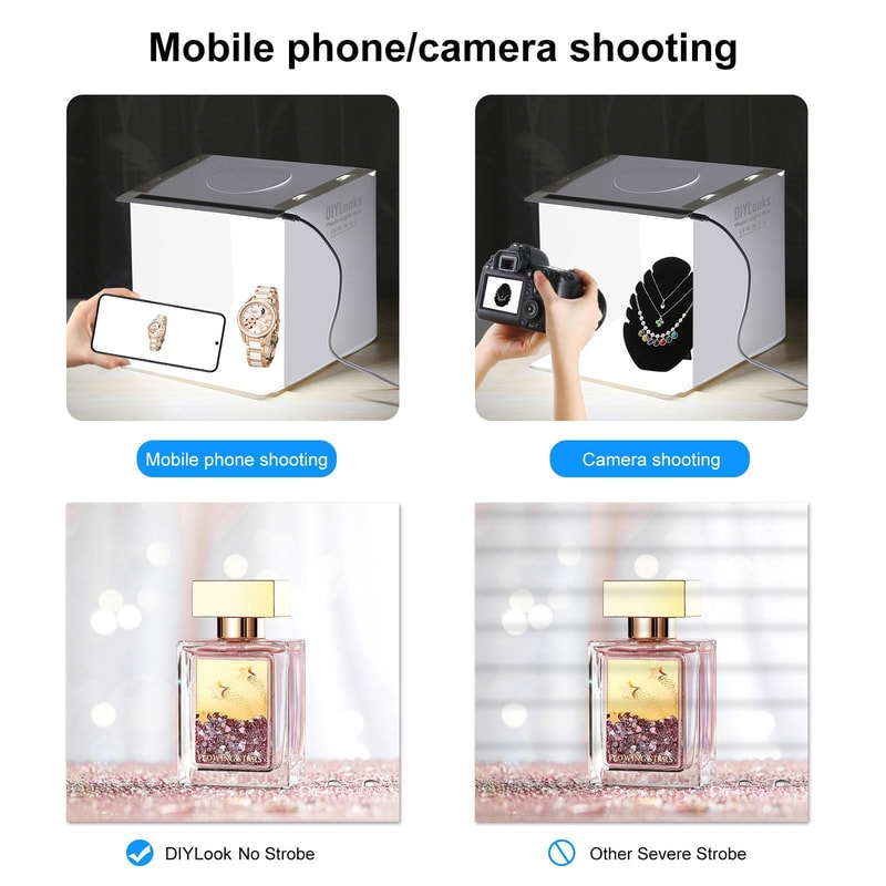 Portable LED Photo Light Box Studio Kit with Backdrops for Product Photography 20cm Foldable Shooting Tent
