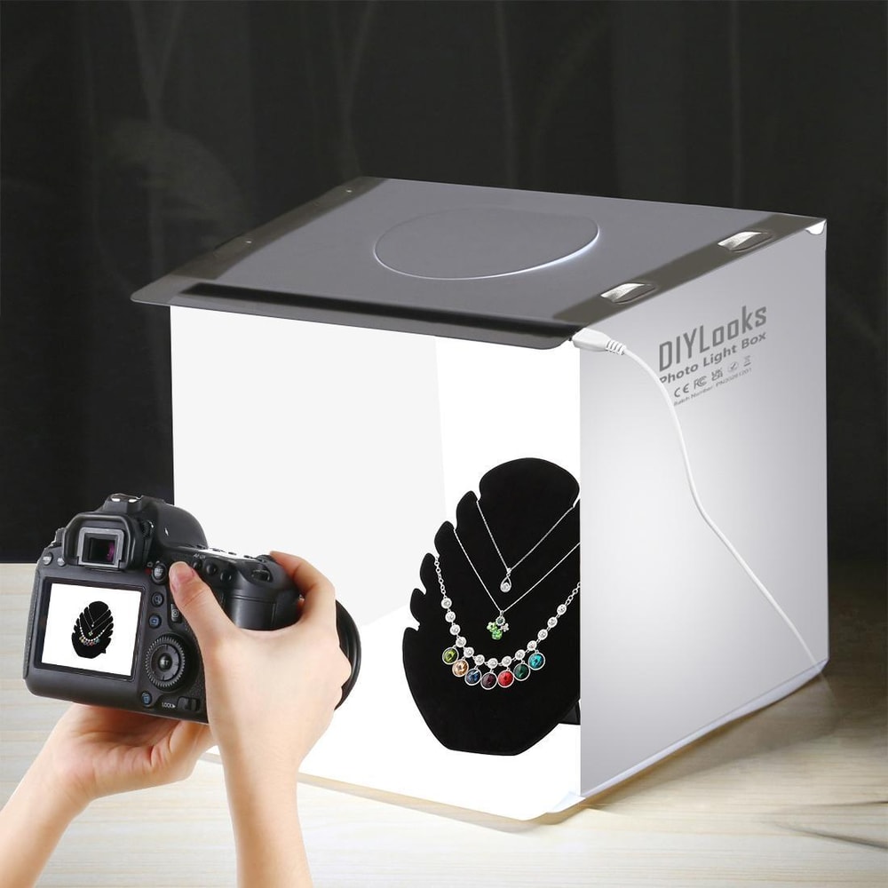 Portable LED Photo Light Box Studio Kit with Backdrops for Product Photography 20cm Foldable Shooting Tent
