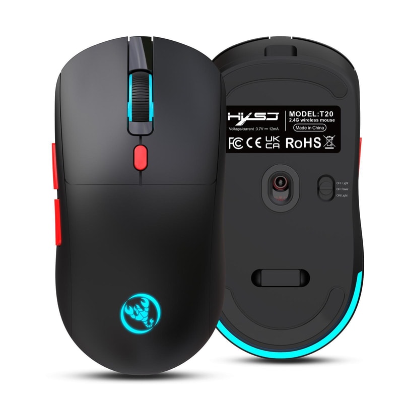 HXSJ T20 Rechargeable Wireless Mouse 3600 DPI Ergonomic Gaming Mouse with RGB Lighting