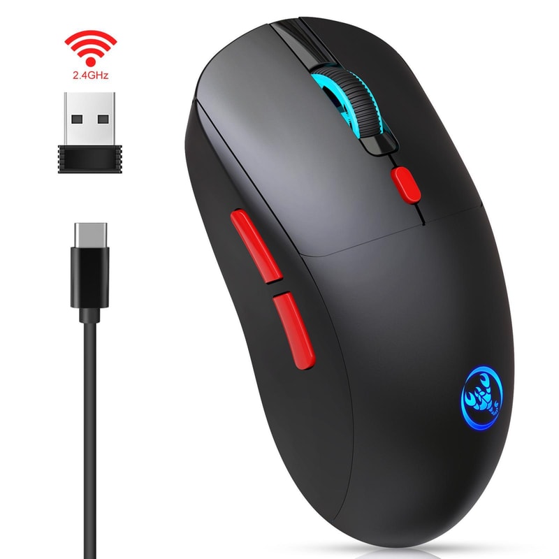 HXSJ T20 Rechargeable Wireless Mouse 3600 DPI Ergonomic Gaming Mouse with RGB Lighting