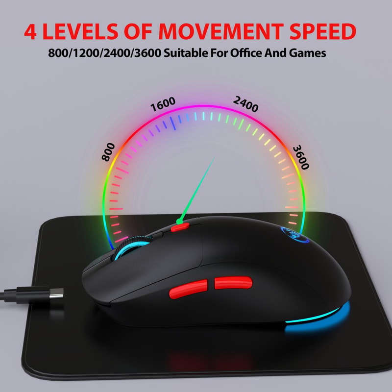 HXSJ T20 Rechargeable Wireless Mouse 3600 DPI Ergonomic Gaming Mouse with RGB Lighting