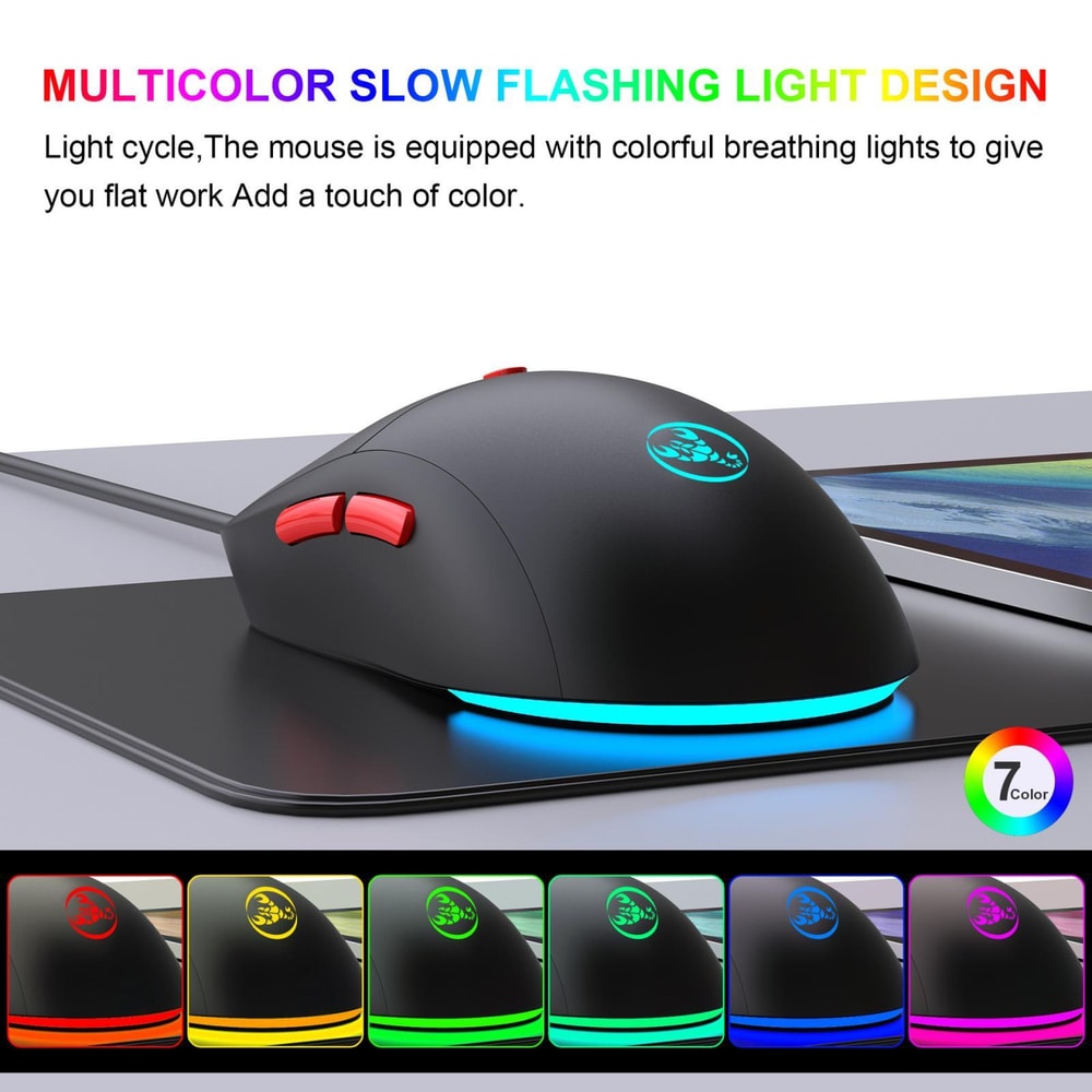 HXSJ T20 Rechargeable Wireless Mouse 3600 DPI Ergonomic Gaming Mouse with RGB Lighting