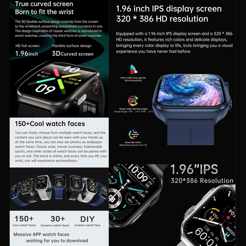 NX15 Smart Watch With Bluetooth Call 196 HD Display Health Tracker IP68 Waterproof Fitness Watch 6