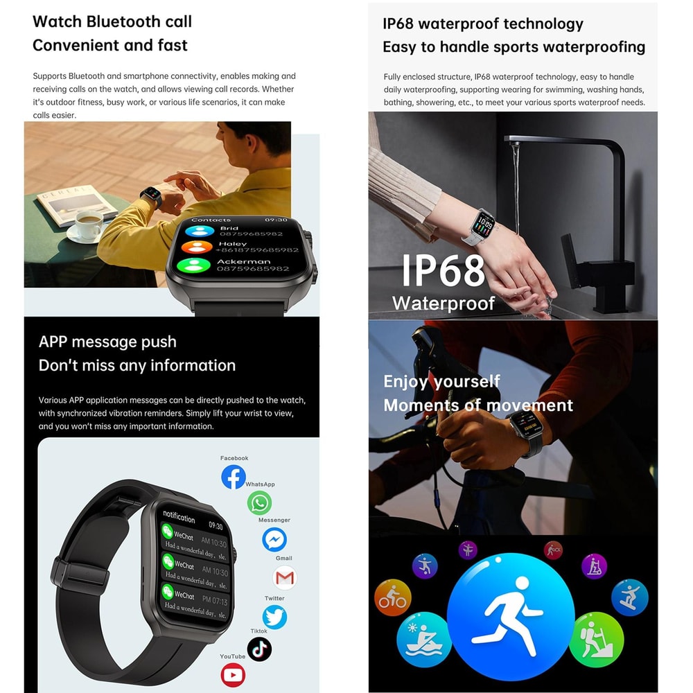 NX15 Smart Watch With Bluetooth Call 196 HD Display Health Tracker IP68 Waterproof Fitness Watch 9