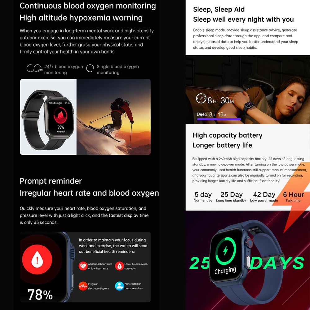 NX15 Smart Watch With Bluetooth Call 196 HD Display Health Tracker IP68 Waterproof Fitness Watch 8