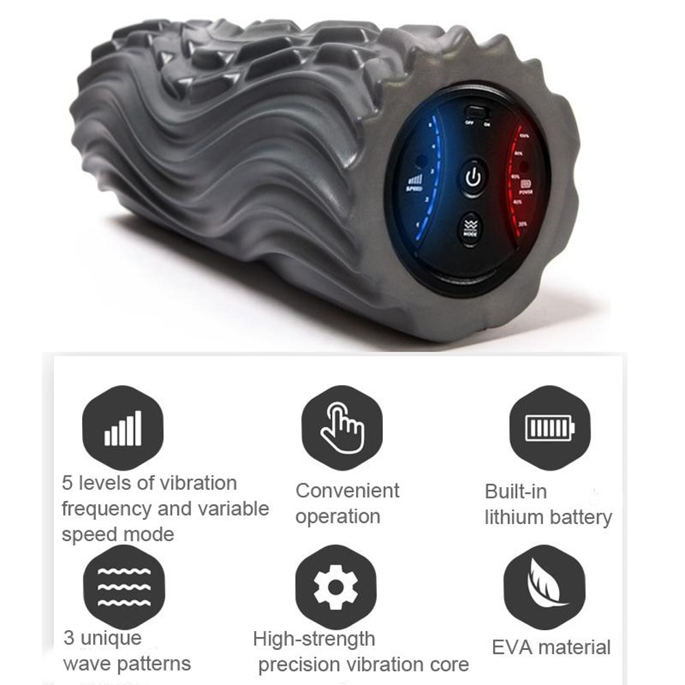 Three-Zone Vibration Foam Roller Electric Muscle Recovery Massage Roller USB Rechargeable 5-Speed