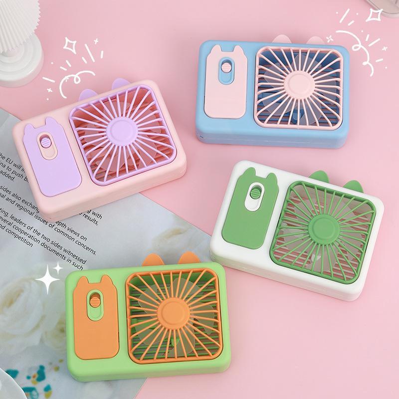 Cute Cartoon Kitten USB Rechargeable Portable Handheld & Desktop Fan, Pink Personal Cooling Device