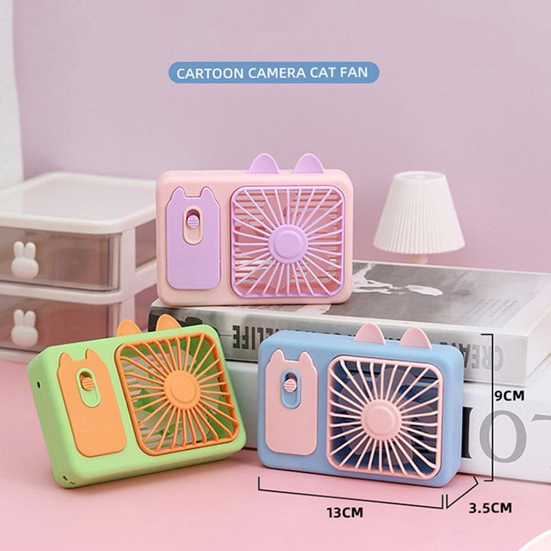 Cute Cartoon Kitten USB Rechargeable Portable Handheld & Desktop Fan, Pink Personal Cooling Device