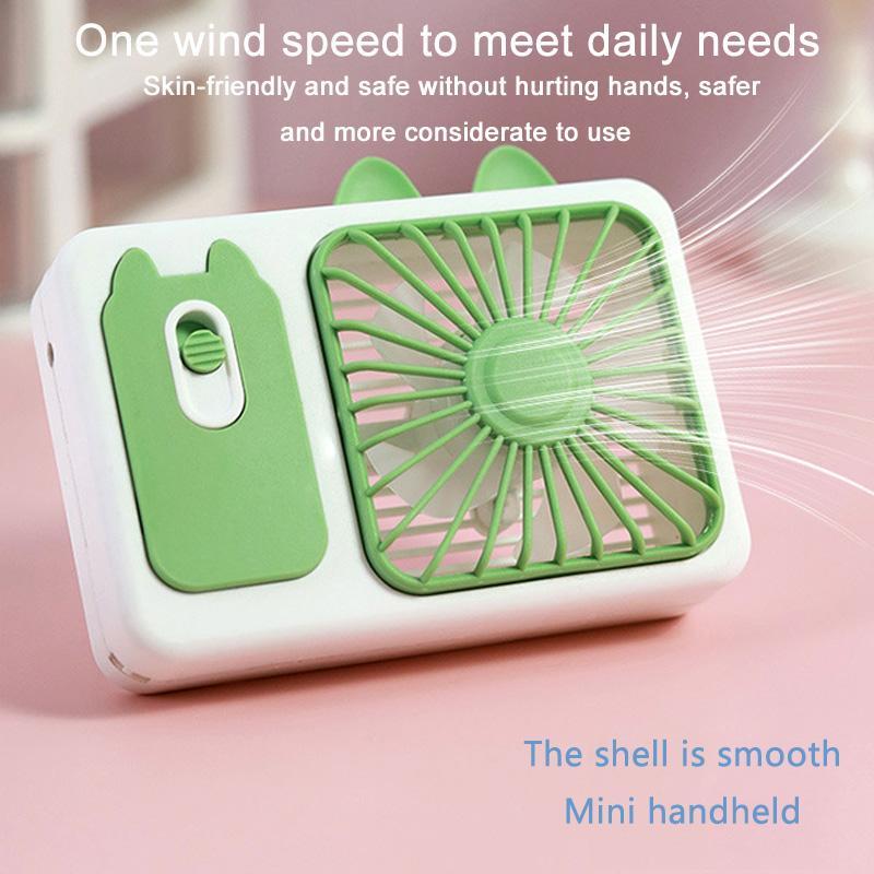 Cute Cartoon Kitten USB Rechargeable Portable Handheld & Desktop Fan, Pink Personal Cooling Device