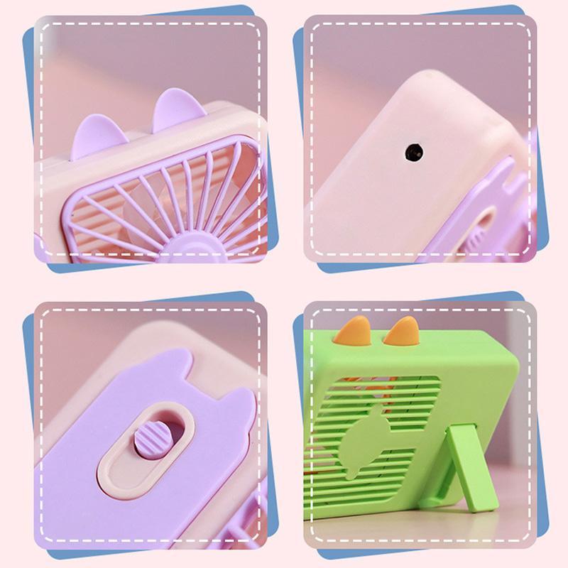 Cute Cartoon Kitten USB Rechargeable Portable Handheld & Desktop Fan, Pink Personal Cooling Device