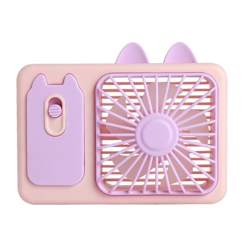Cute Cartoon Kitten USB Rechargeable Portable Handheld & Desktop Fan, Pink Personal Cooling Device