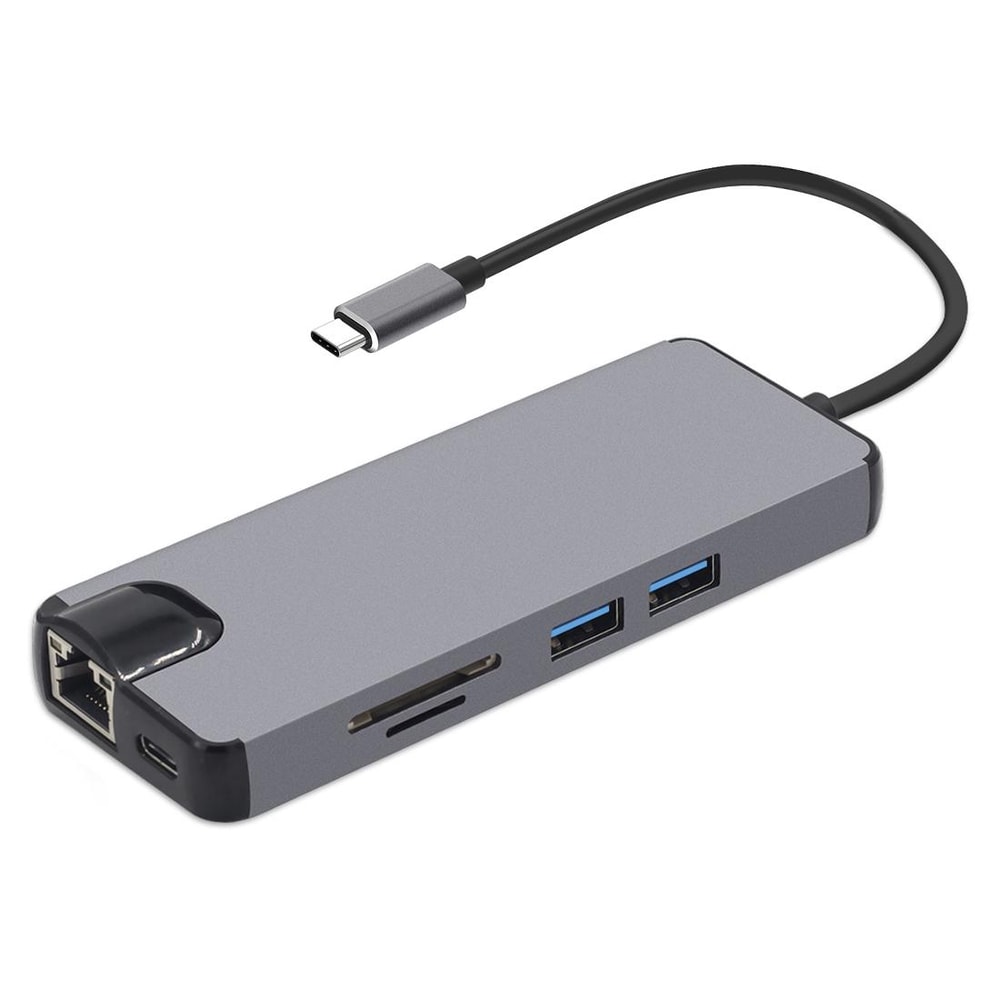 8-in-1 USB-C Docking Station HDMI VGA LAN Multiport Adapter SD Card Reader Grey