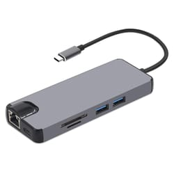 8-in-1 usb-c docking station hdmi vga lan multiport adapter sd card reader grey