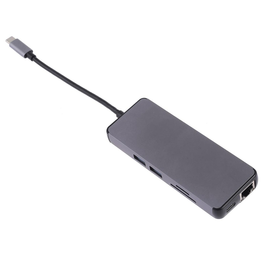 8-in-1 USB-C Docking Station HDMI VGA LAN Multiport Adapter SD Card Reader Grey