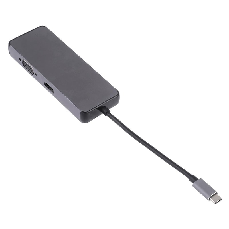 8-in-1 USB-C Docking Station HDMI VGA LAN Multiport Adapter SD Card Reader Grey