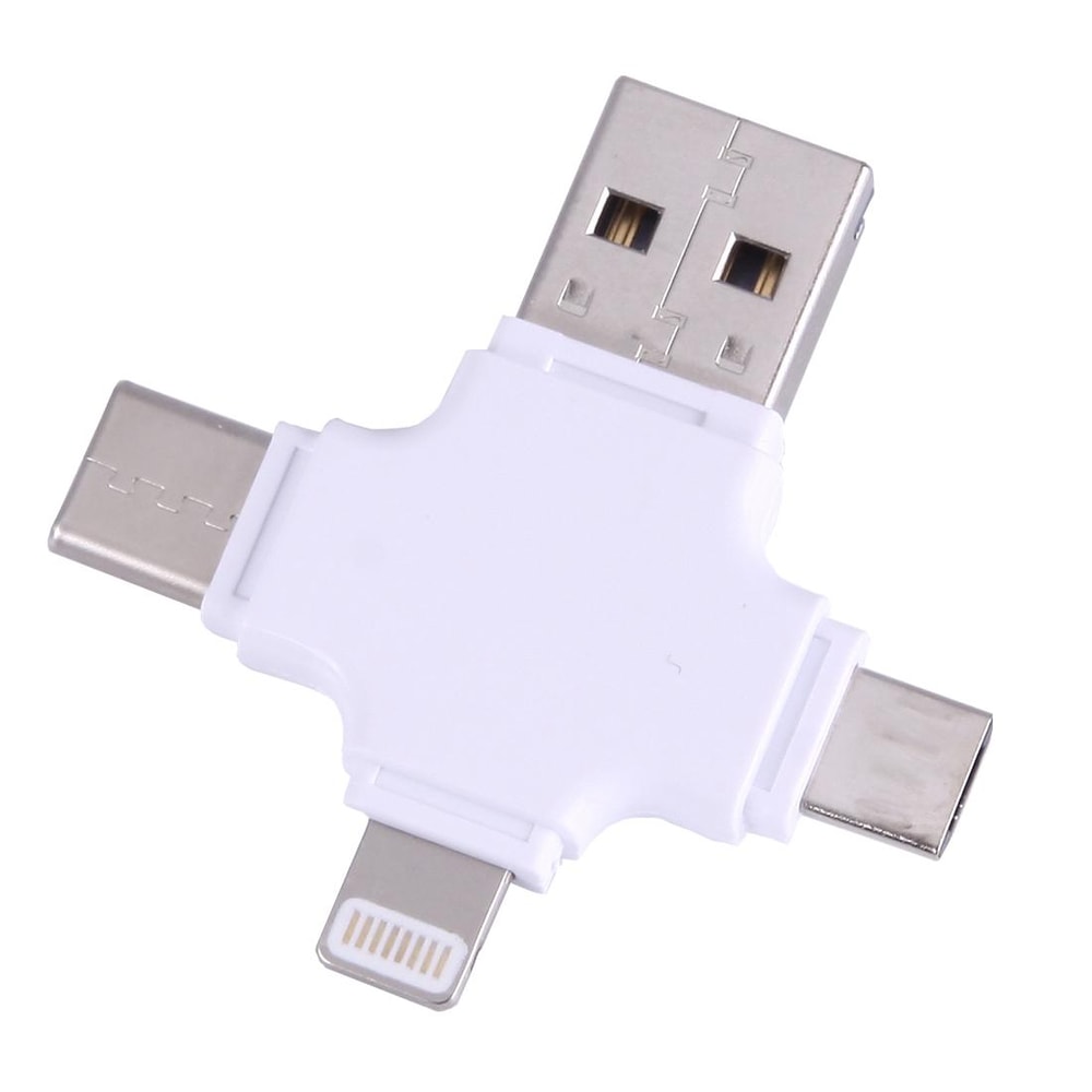 4 in 1 USB C OTG Card Reader with USB 2.0 Micro USB Lightning 8 Pin TF Card Adapter for MacBook PC Phone
