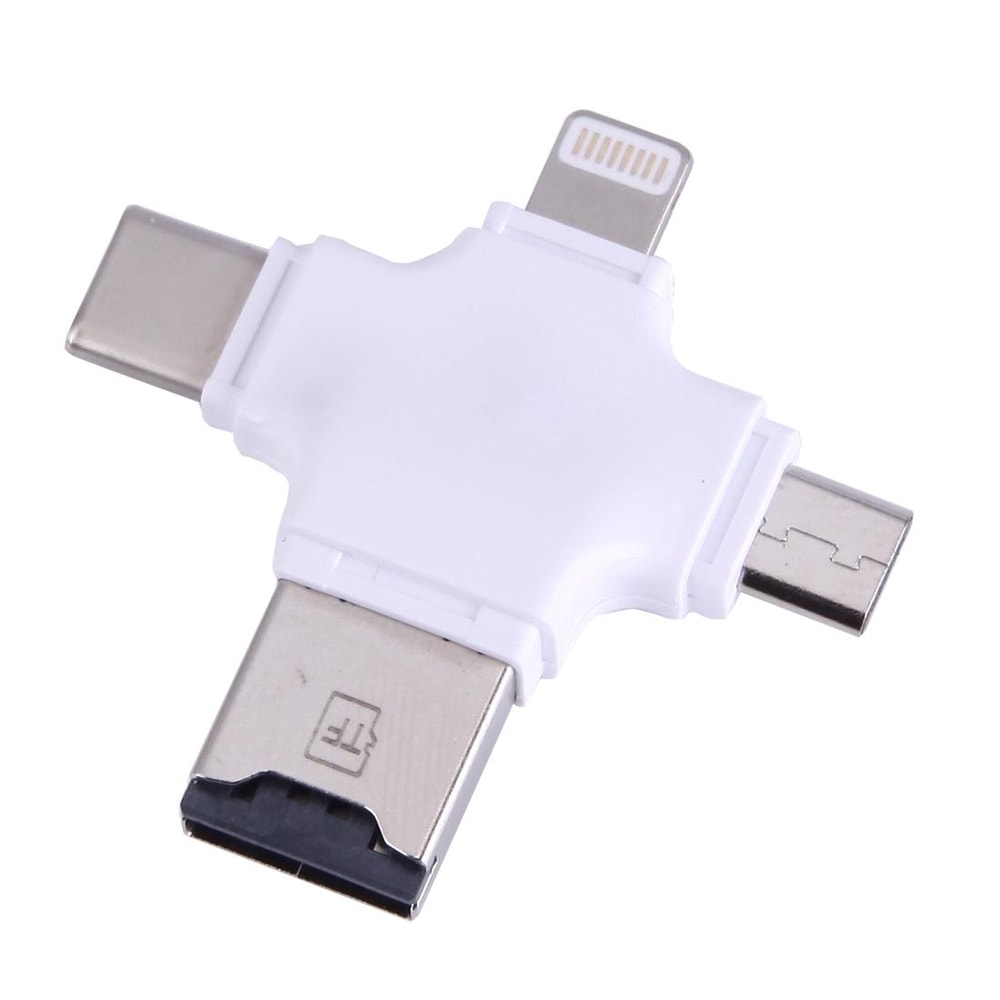 4 in 1 USB C OTG Card Reader with USB 2.0 Micro USB Lightning 8 Pin TF Card Adapter for MacBook PC Phone