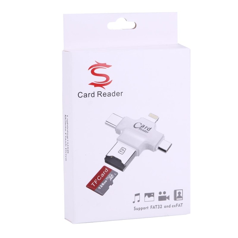 4 in 1 USB C OTG Card Reader with USB 2.0 Micro USB Lightning 8 Pin TF Card Adapter for MacBook PC Phone