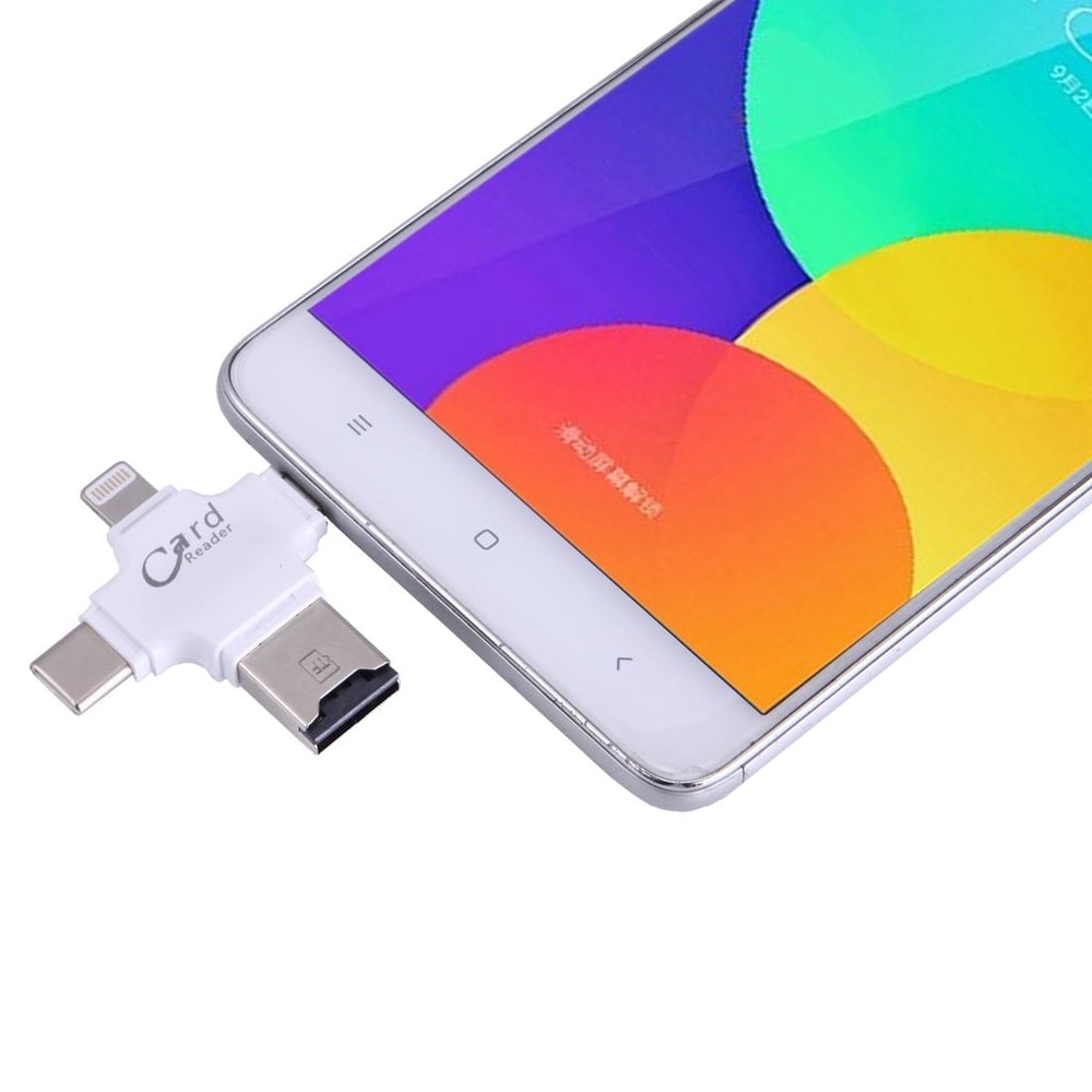 4 in 1 USB C OTG Card Reader with USB 2.0 Micro USB Lightning 8 Pin TF Card Adapter for MacBook PC Phone