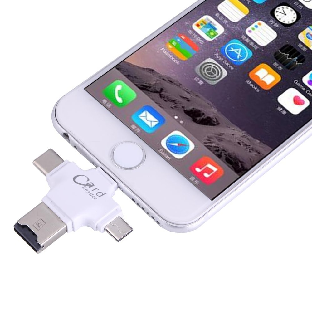 4 in 1 USB C OTG Card Reader with USB 2.0 Micro USB Lightning 8 Pin TF Card Adapter for MacBook PC Phone