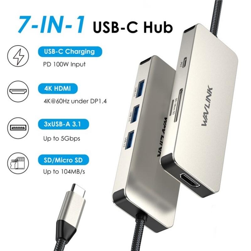 7-in-1 USB C Docking Station 4K HDMI 100W PD SD TF Card Reader Hub