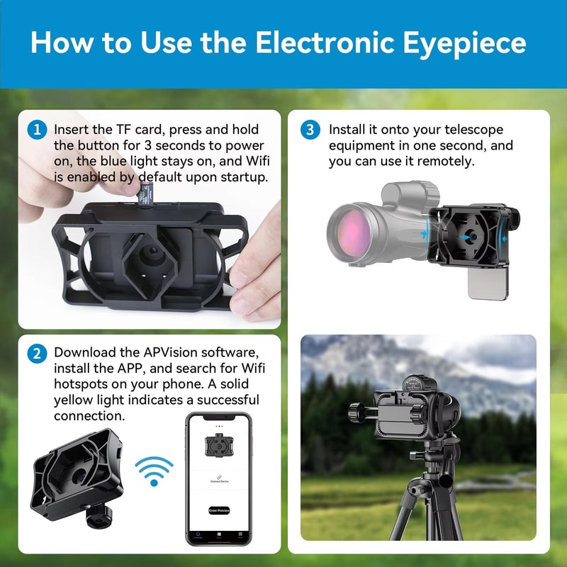 WiFi 2MP Digital Eyepiece Camera for Microscope & Telescope App Control