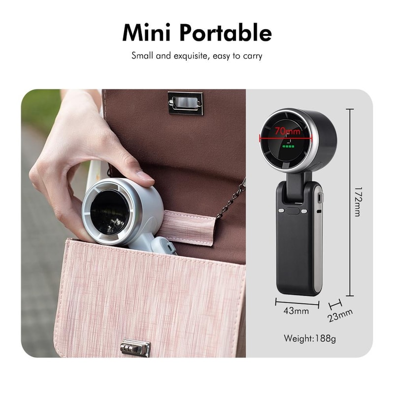 Hat-Prince Foldable Neck Fan 3600mAh USB Rechargeable Turbo Cooling Fan Digital Display