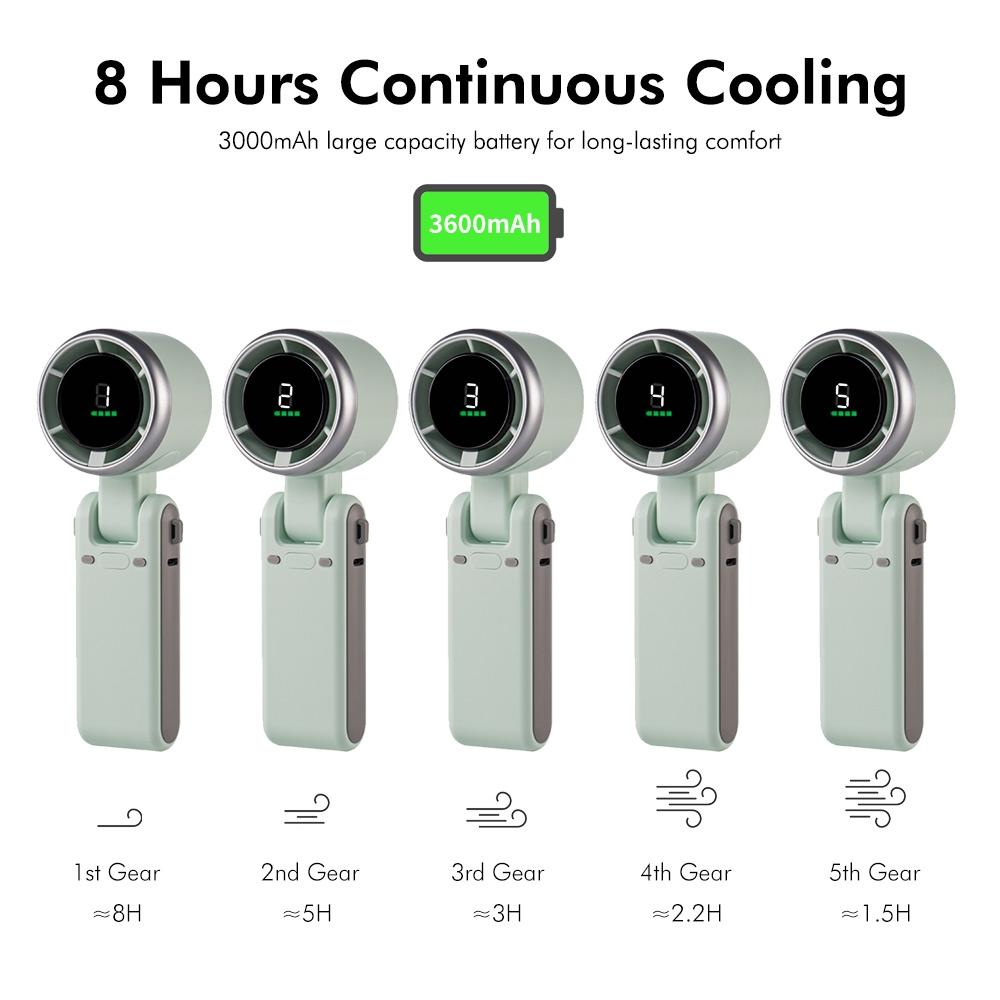 Hat-Prince Foldable Neck Fan 3600mAh USB Rechargeable Turbo Cooling Fan Digital Display