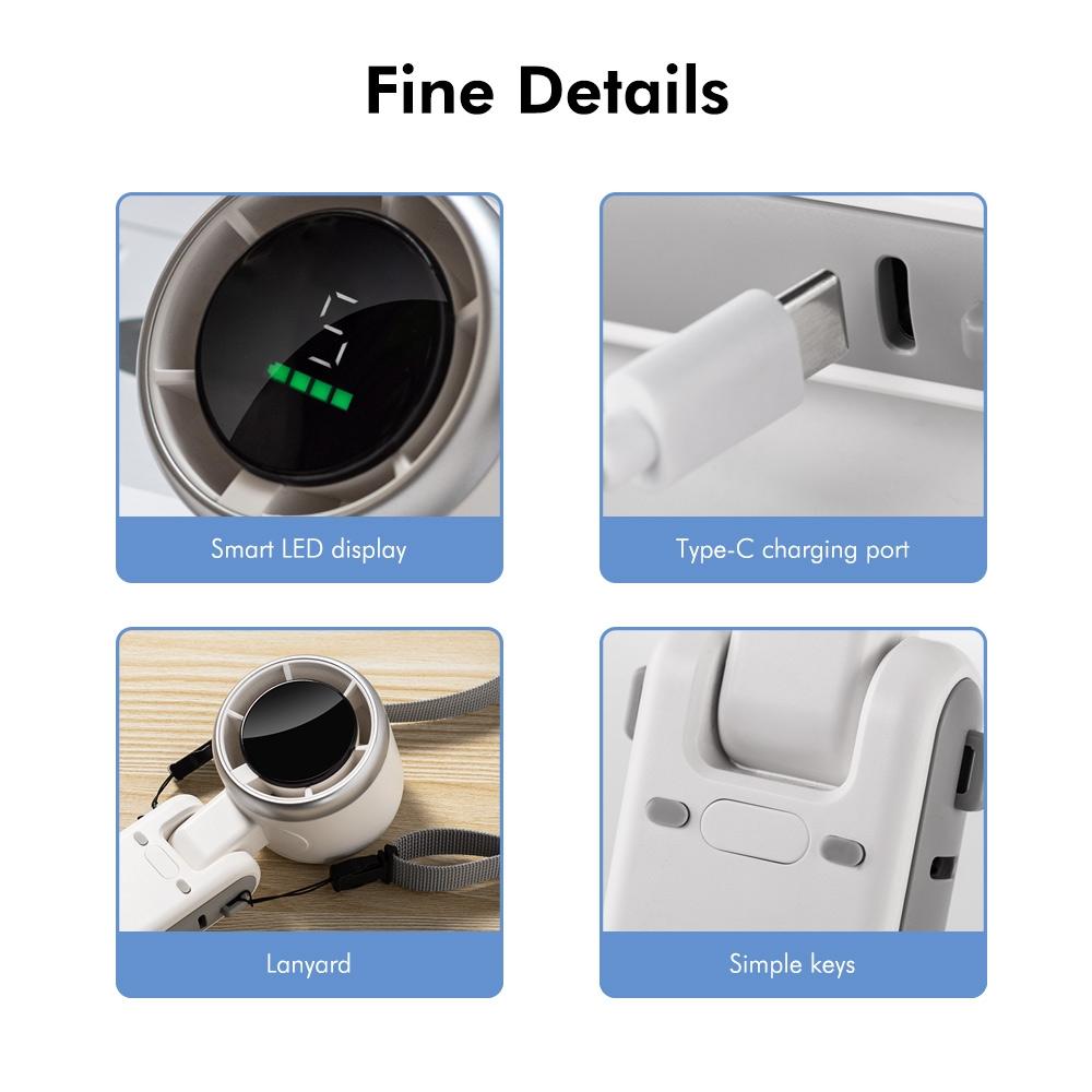Hat-Prince Foldable Neck Fan 3600mAh USB Rechargeable Turbo Cooling Fan Digital Display