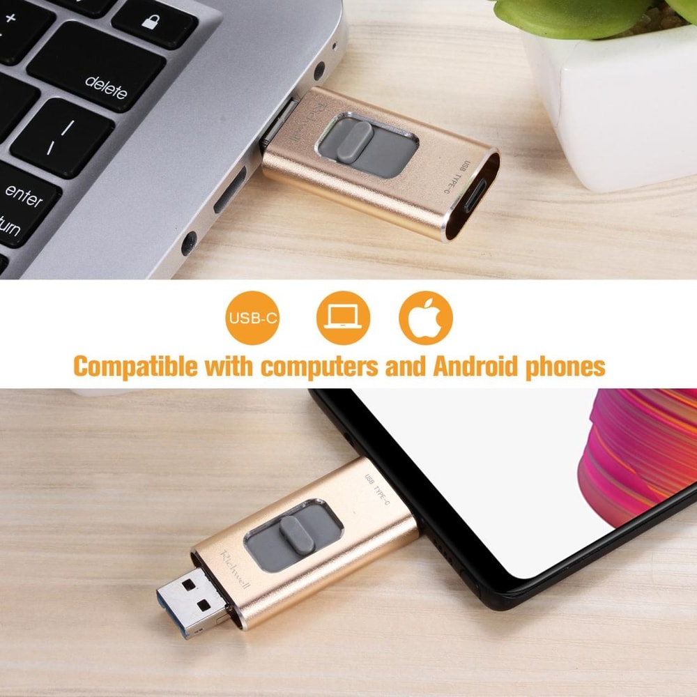 Richwell 3 in 1 OTG USB Drive Type C Lightning USB 3.0 16GB Metal Flash Drive