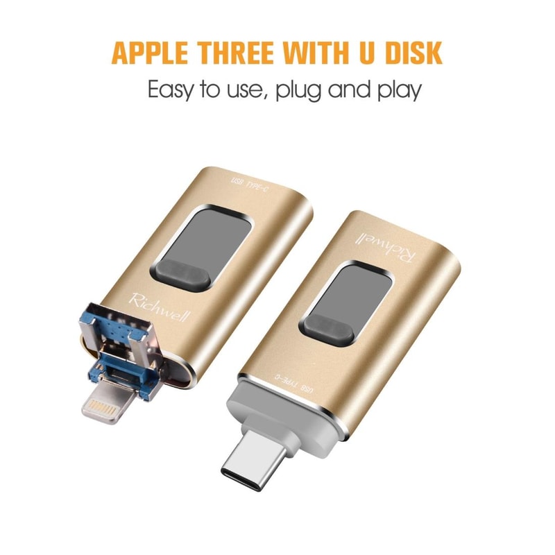 Richwell 3 in 1 OTG USB Drive Type C Lightning USB 3.0 16GB Metal Flash Drive