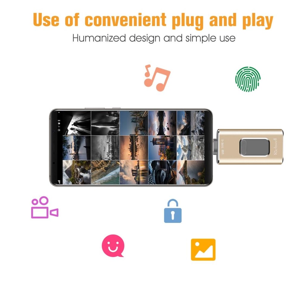Richwell 3 in 1 OTG USB Drive Type C Lightning USB 3.0 16GB Metal Flash Drive