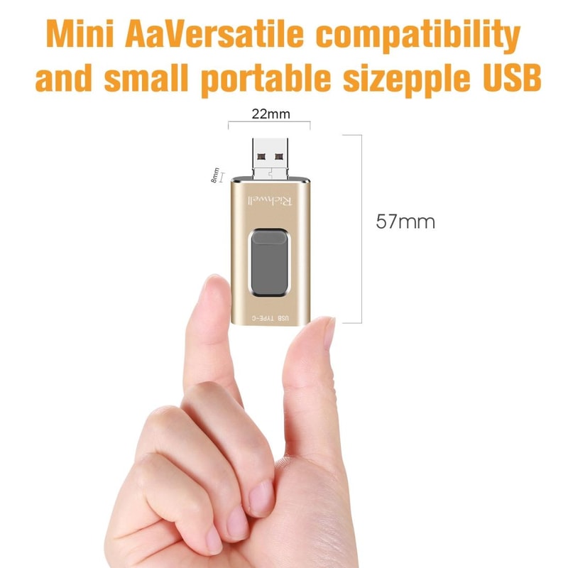 Richwell 3 in 1 OTG USB Drive Type C Lightning USB 3.0 16GB Metal Flash Drive